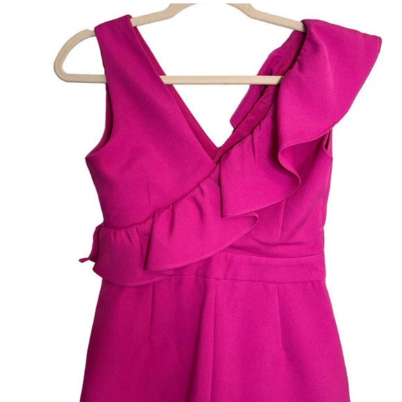 Pink Ruffled One-Shoulder Romper - Picture 2 of 3